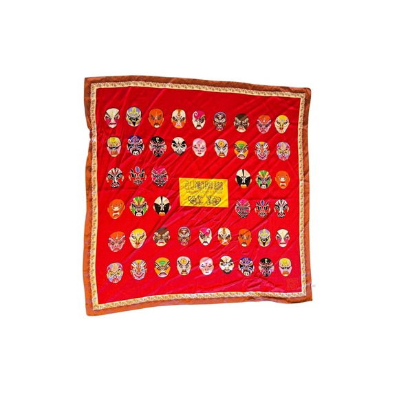 Opera Masks 100% Silk Square Scarf Red Gold 40x40